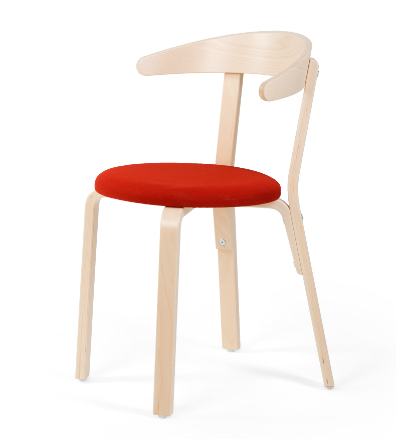 Chairs 53 from birch plywood. Seat upholstered. Hangable on table-top.